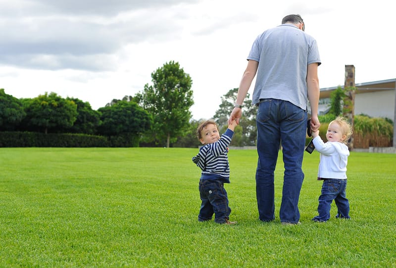 walking with daddy twins