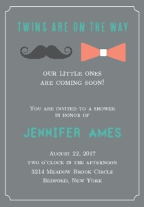 10 φανταστικές προσκλήσεις για το Baby Shower των διδύμων σας! 3 Μουστάκι και φιόγκος.